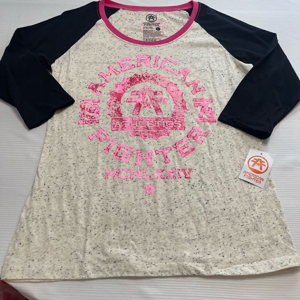 NWT American Fighter Pink Black 3/4 Sleeve Shirt Size Large New